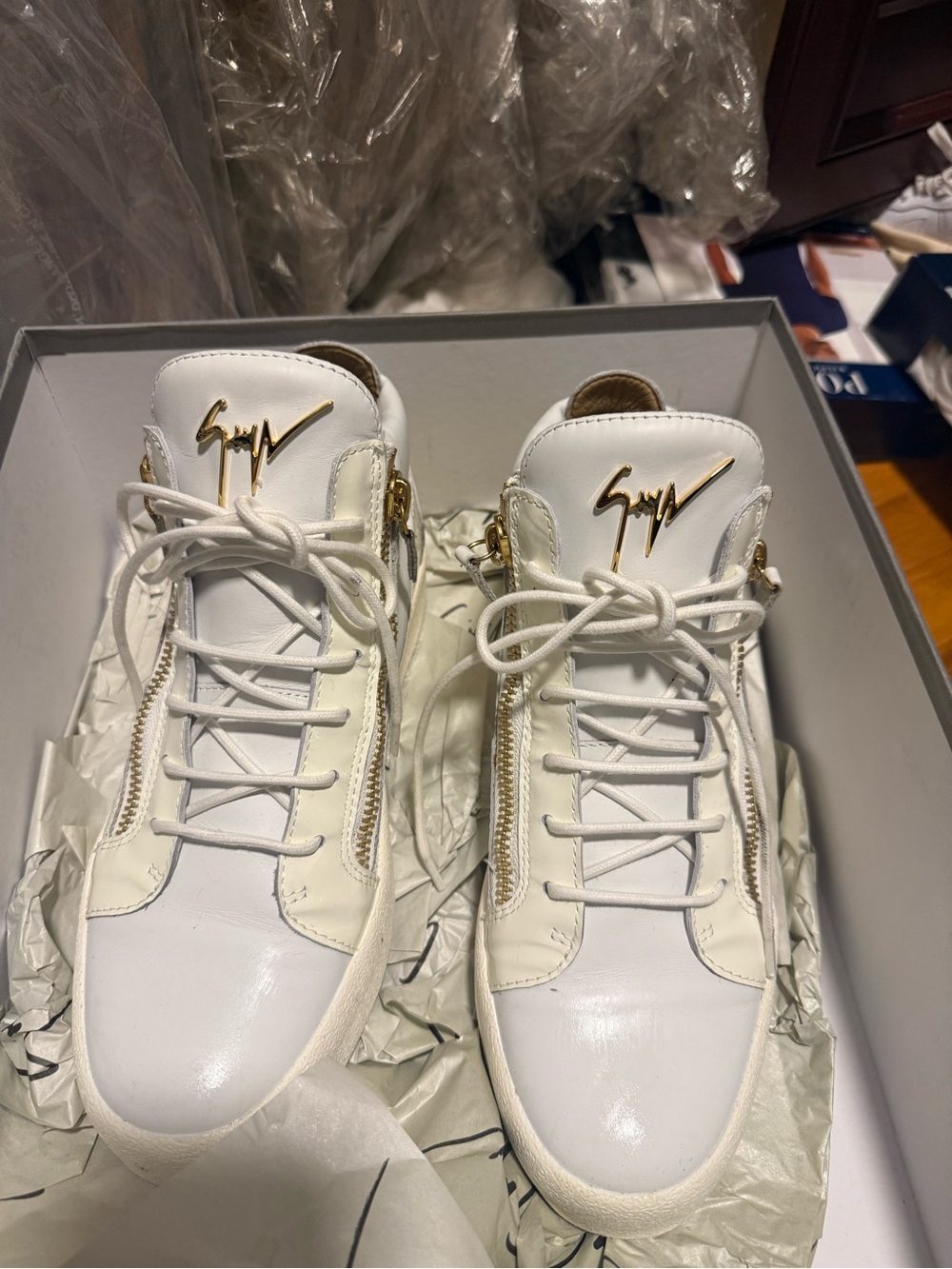 Giuseppe Zanotti White High-Top Sneakers with Gold Logo